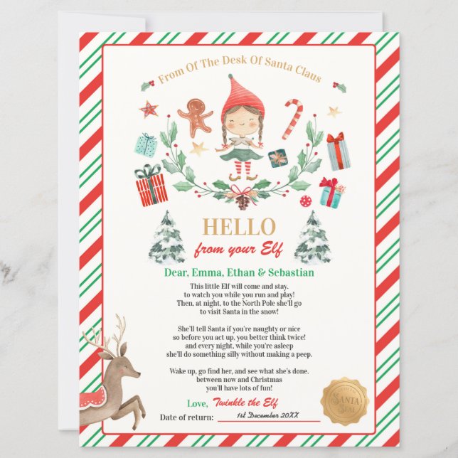 Personalised First Time Elf Arrival Letter (Front)