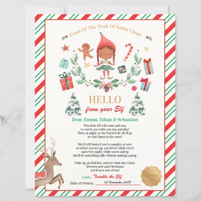 Personalised First Time Elf Arrival Letter (Front)
