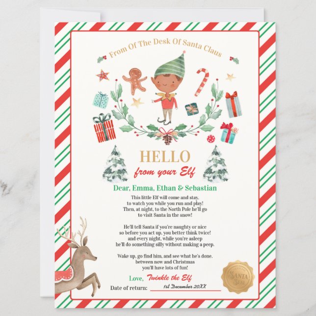 Personalised First Time Elf Arrival Letter (Front)