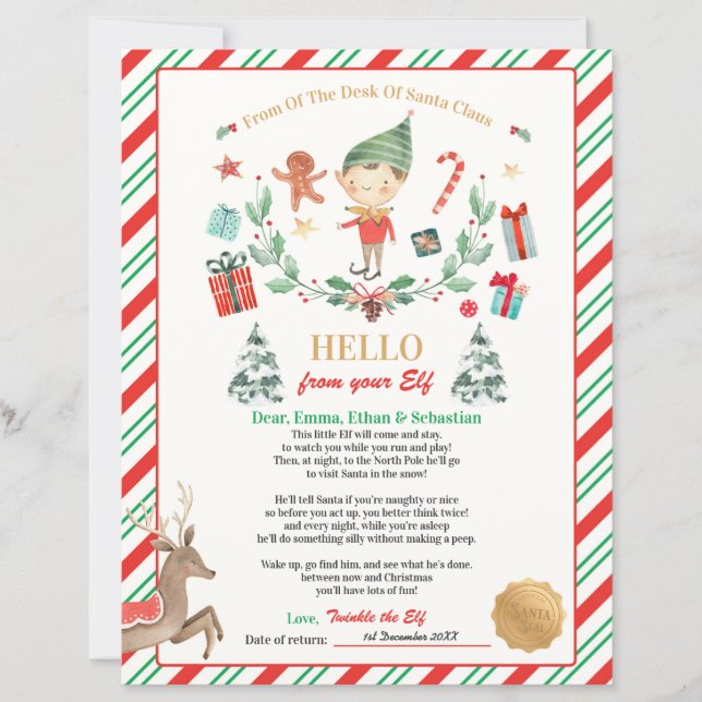 Personalised First Time Elf Arrival Letter (Front)