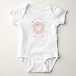Personalised First Tooth Girl Milestones Outfit. Baby Bodysuit