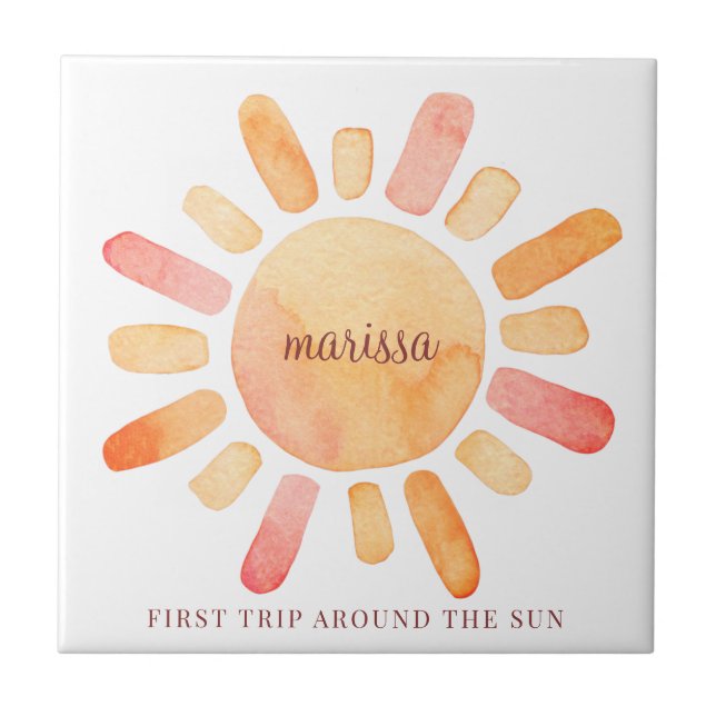 Personalised First Trip Around The Sun Birthday Tile (Front)