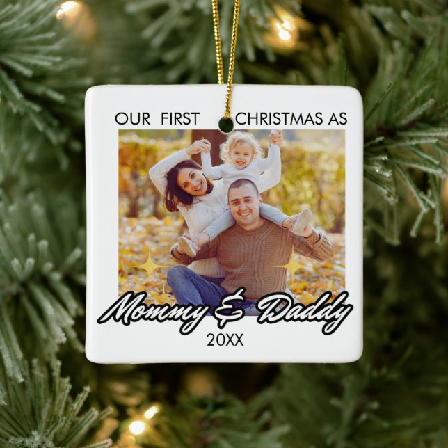 Personalised First Xmas as Mummy and Daddy Photo Ceramic Ornament (Tree)