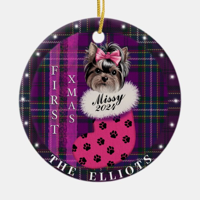 Personalised First Xmas Tree Dog Ceramic Ornament  (Front)
