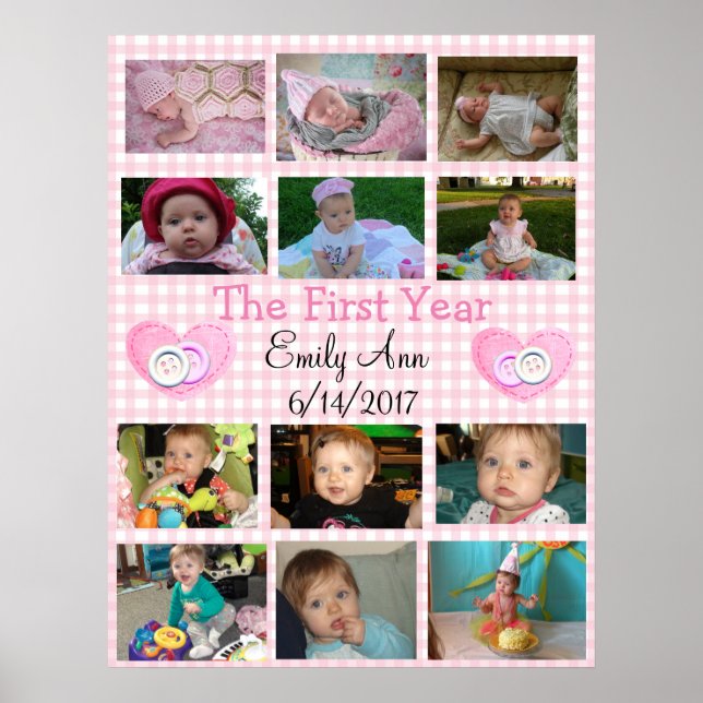 Personalised First Year Collage Baby Photo Poster (Front)