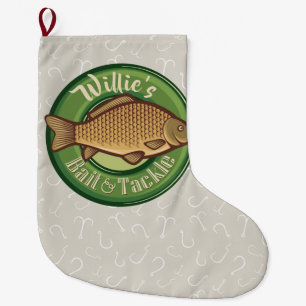 Personalised Fish and Tackle Shop Fishing Angler Large Christmas Stocking
