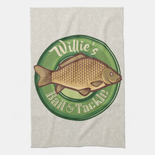 Personalised Fish and Tackle Shop Fishing Angler Tea Towel