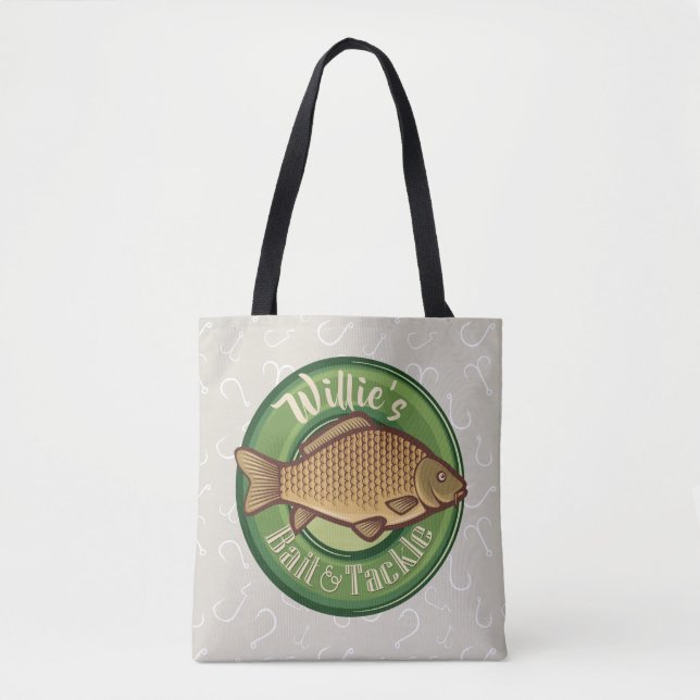 Personalised Fish and Tackle Shop Fishing Angler Tote Bag (Front)