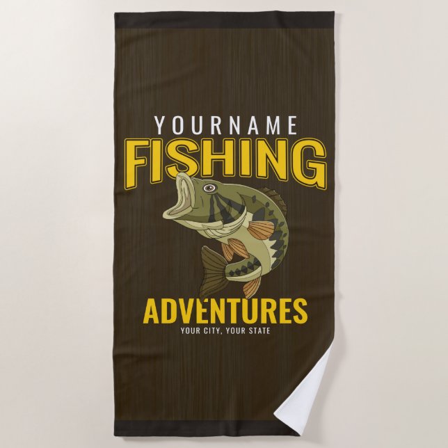 Personalised Fishing Adventures Bass Fish Angler Beach Towel (Front)