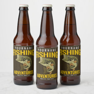 Personalised Fishing Adventures Bass Fish Angler  Beer Bottle Label