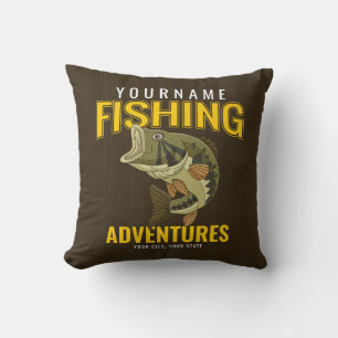 Personalised Fishing Adventures Bass Fish Angler Cushion