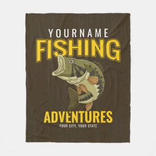 Personalised Fishing Adventures Bass Fish Angler  Fleece Blanket