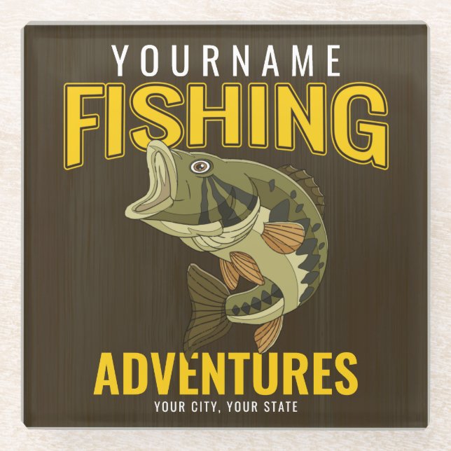 Personalised Fishing Adventures Bass Fish Angler  Glass Coaster (Front)