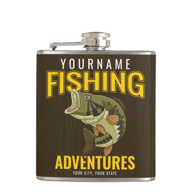 Personalised Fishing Adventures Bass Fish Angler Hip Flask (Front)