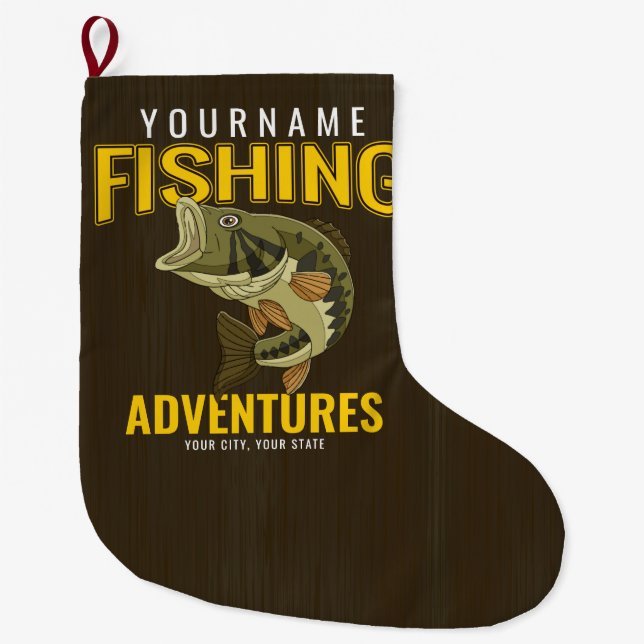 Personalised Fishing Adventures Bass Fish Angler  Large Christmas Stocking (Front)