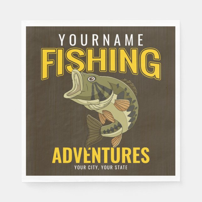 Personalised Fishing Adventures Bass Fish Angler  Napkin (Front)