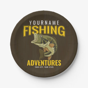 Personalised Fishing Adventures Bass Fish Angler  Paper Plate
