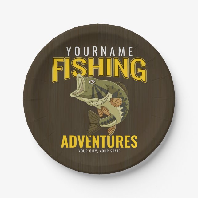Personalised Fishing Adventures Bass Fish Angler  Paper Plate (Front)