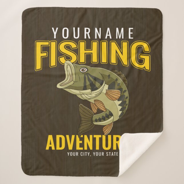 Personalised Fishing Adventures Bass Fish Angler  Sherpa Blanket (Front)