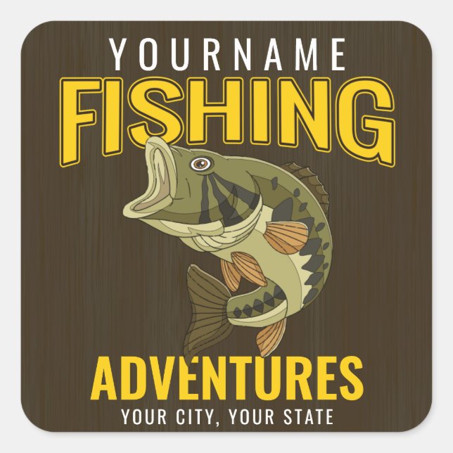 Personalised Fishing Adventures Bass Fish Angler Square Sticker (Front)