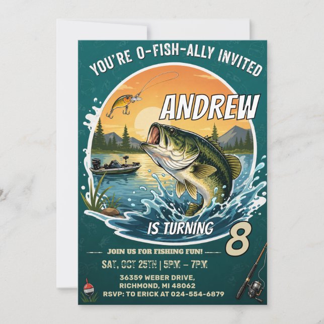 Personalised Fishing Birthday Invitation (Front)