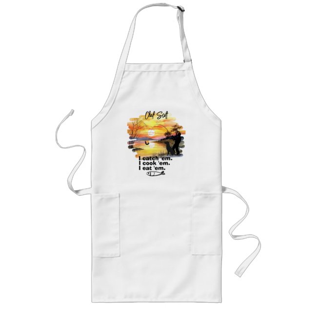 Personalised Fishing Catch 'Em, Cook 'Em, Eat 'Em Long Apron (Front)