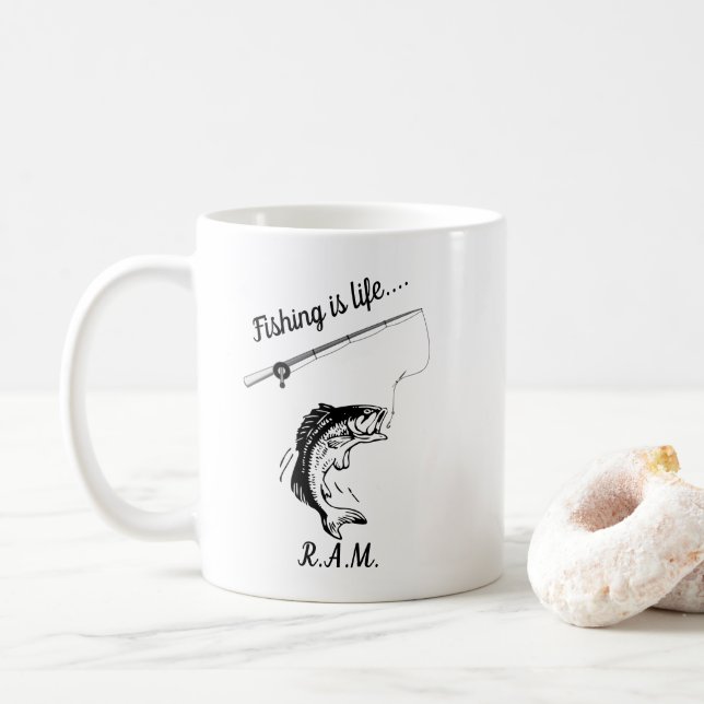 Personalised Fishing Is Life Coffee Mug (With Donut)