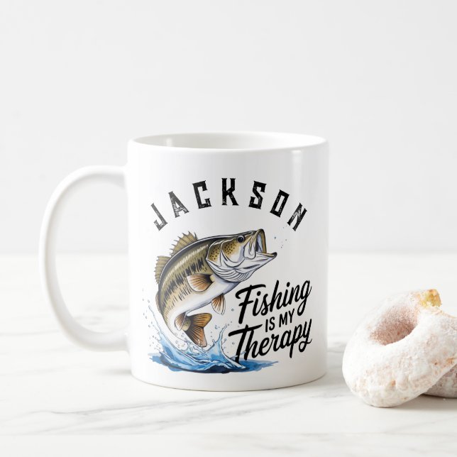 Personalised Fishing is My Therapy Coffee Mug (With Donut)