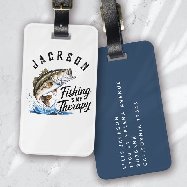 Personalised Fishing is My Therapy Luggage Tag (Creator Uploaded)