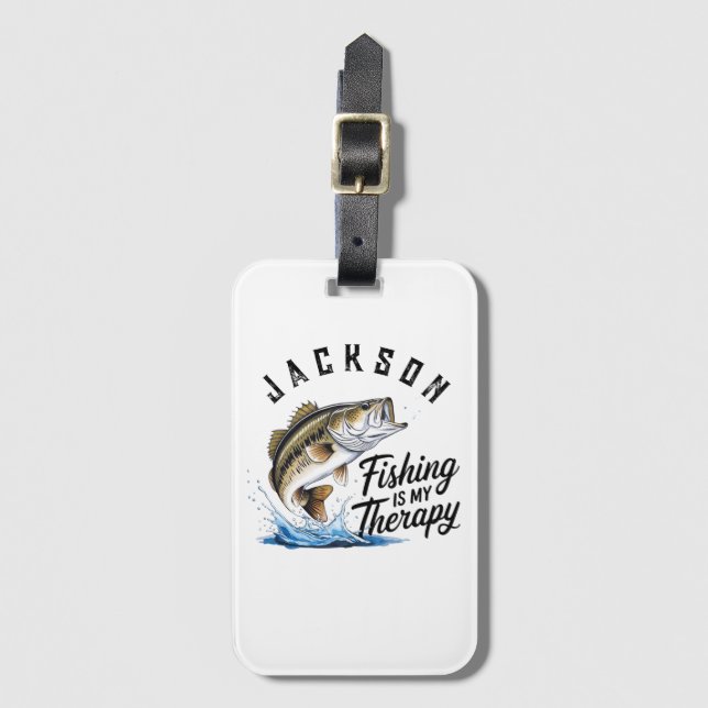 Personalised Fishing is My Therapy Luggage Tag (Front Vertical)
