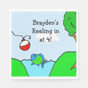 Personalised Fishing Themed Boy's Birthday Party Napkin