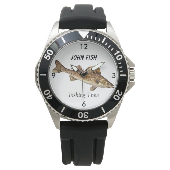 Personalised "Fishing Time" With Walleye Pike Watch (Front)