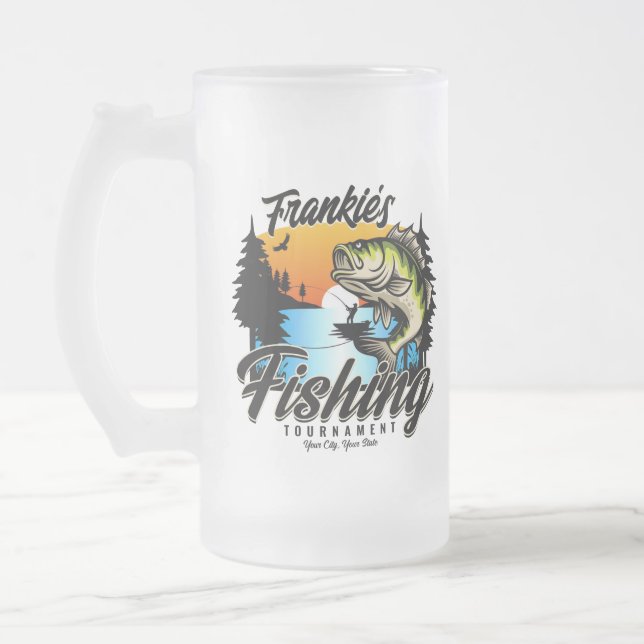 Personalised Fishing Tournament Fish Angler Trout  Frosted Glass Beer Mug (Left)