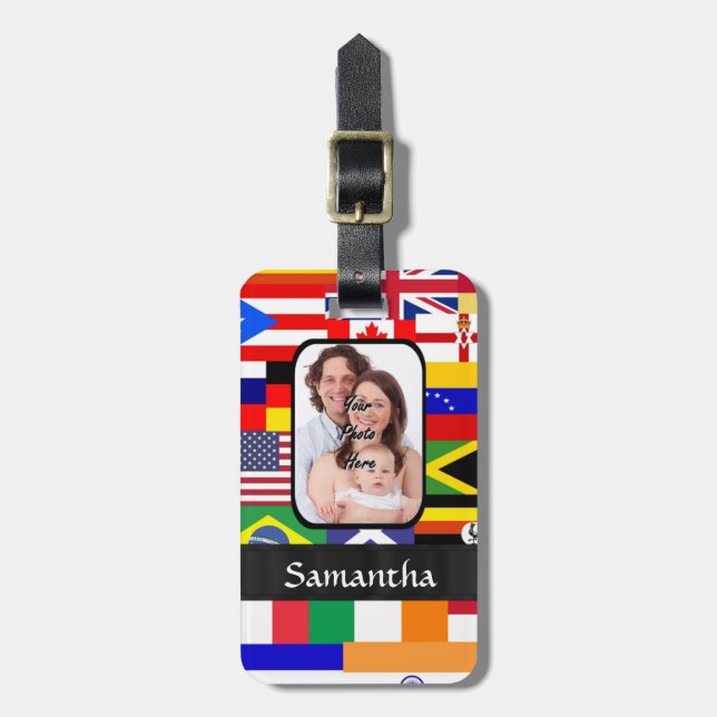 Personalised flags of the world luggage tag (Front Vertical)