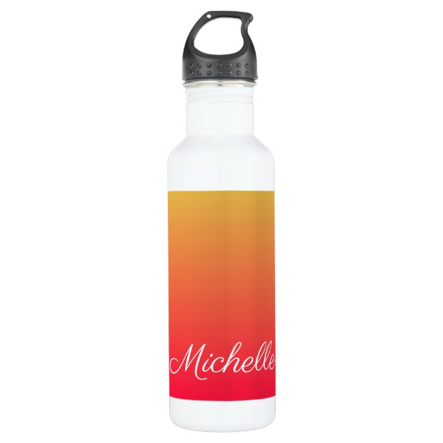 Personalised flame red and yellow ombre 710 ml water bottle (Front)