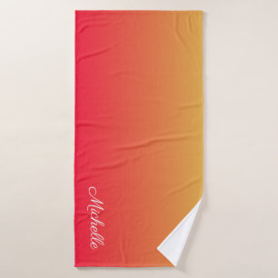 Personalised flame red and yellow ombre bath towel