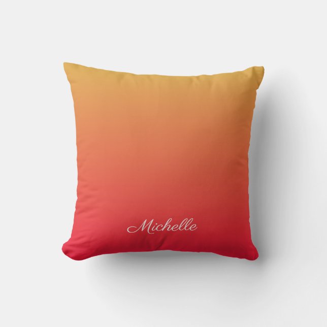 Personalised flame red and yellow ombre cushion (Front)