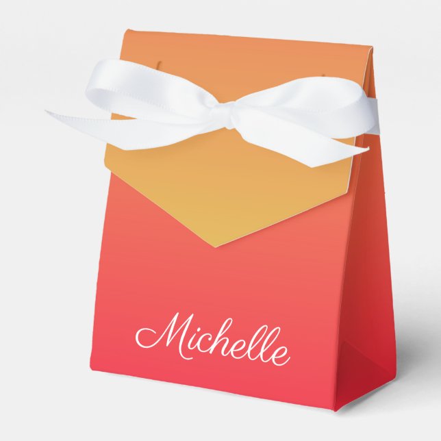 Personalised flame red and yellow ombre favour box (Front Side)