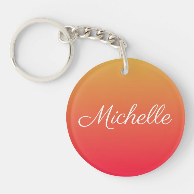 Personalised flame red and yellow ombre key ring (Front)