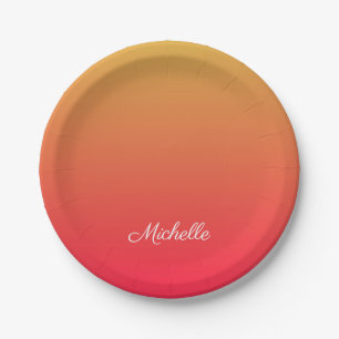Personalised flame red and yellow ombre paper plate