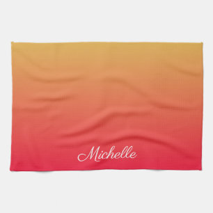 Personalised flame red and yellow ombre tea towel