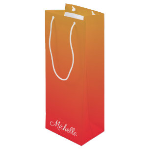 Personalised flame red and yellow ombre wine gift bag