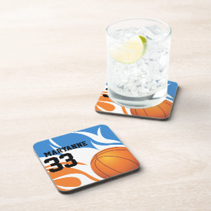 Personalised Flaming Basketball Blue and Orange Coaster