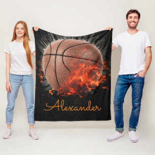 Personalised Flaming Basketball Fleece Blanket