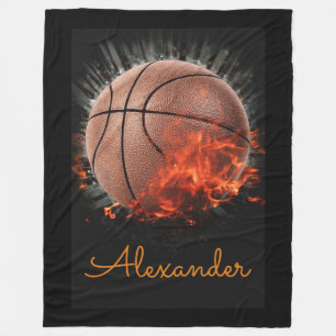 Personalised Flaming Basketball Fleece Blanket