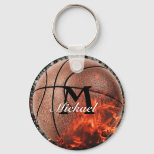 Personalised Flaming Basketball Key Ring