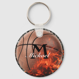 Personalised Flaming Basketball Keychain