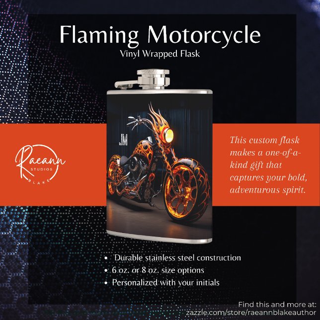 Personalised Flaming Motorcycle Vinyl Wrapped  Hip Flask (Creator Uploaded)