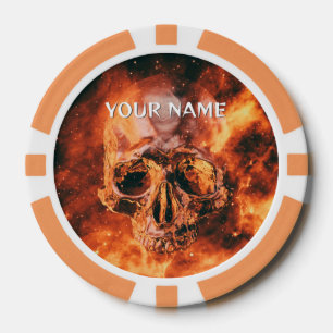 Personalised Flaming skull in space Poker Chips