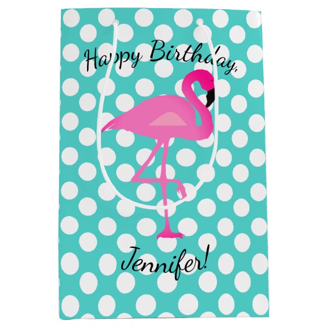 Personalised Flamingo and Polka Dot Gift Bag (Front)
